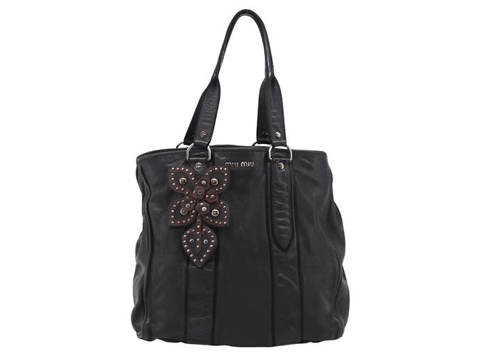 Miu Miu Tote Bag Leather Black Silver Auth 209991V - Jerrillo - vista 2