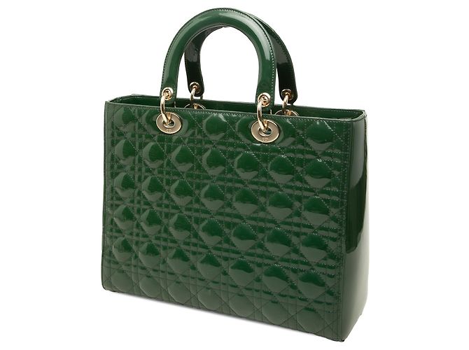 Borsa Lady Dior Large in pelle laccata Cannage Verde - vista 2