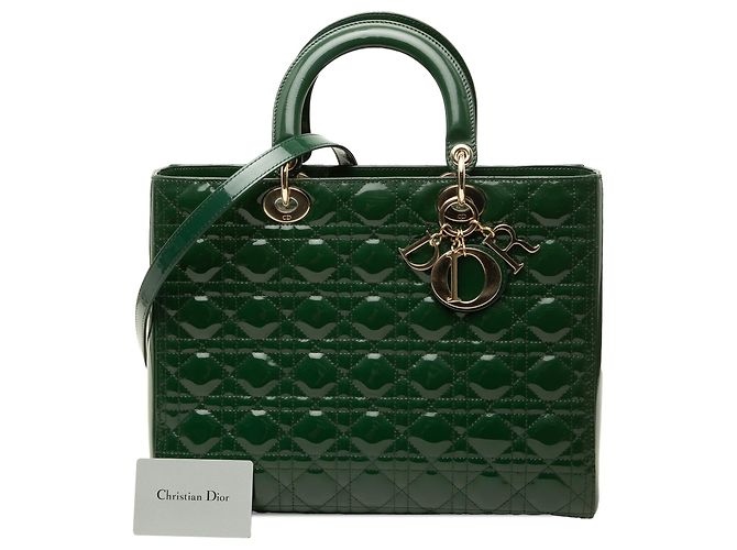 Borsa Lady Dior Large in pelle laccata Cannage Verde - vista 7
