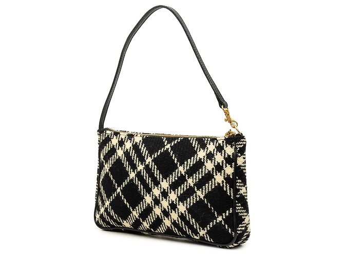 Borsa a tracolla Burberry Nova Check in lana nera - vista 2