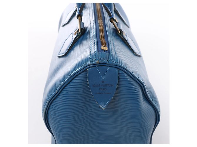 Borsa Louis Vuitton Speedy 25 in pelle Epi Blu M43015 - vista 4