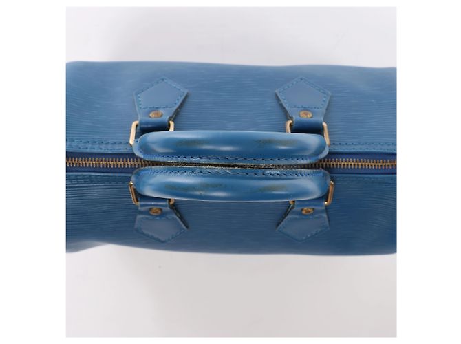 Borsa Louis Vuitton Speedy 25 in pelle Epi Blu M43015 - vista 7