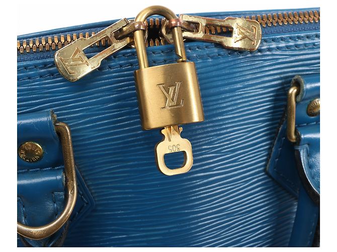Borsa a mano Louis Vuitton Alma in pelle Epi Blu M52145 - vista 13