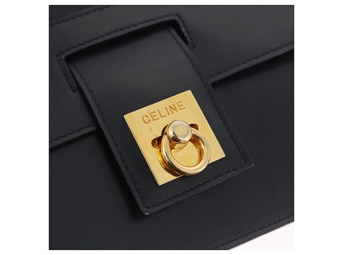Céline Borsa a tracolla in pelle blu navy con dettagli dorati - vista 15