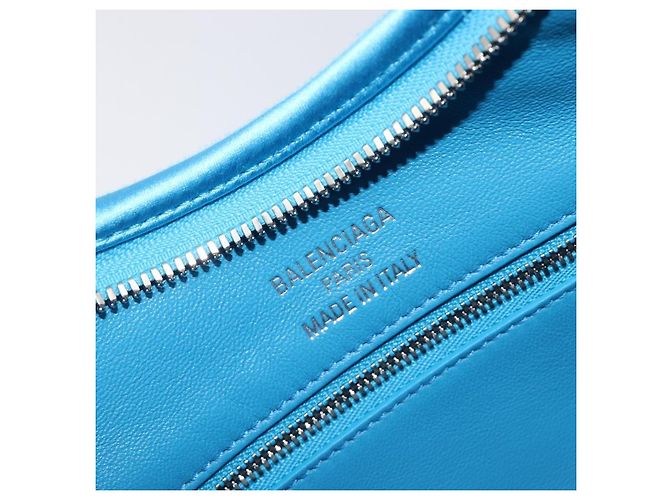Balenciaga Leopolda Borsa a Tracolla Raso Blu - vista 17