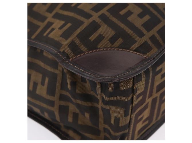 Fendi Borsa Tote Zucca Tela Marrone e Nero - vista 11