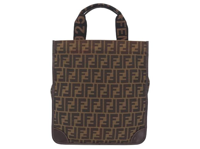 Fendi Borsa Tote Zucca Tela Marrone e Nero - vista 2