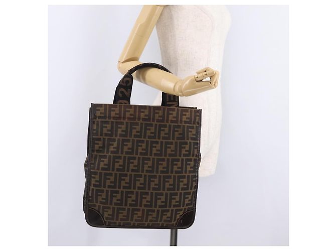 Fendi Borsa Tote Zucca Tela Marrone e Nero - vista 20
