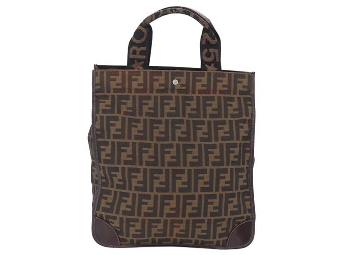 Fendi Borsa Tote Zucca Tela Marrone e Nero - vista 3