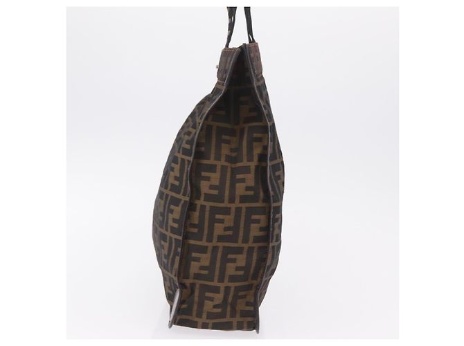 Fendi Borsa Tote Zucca Tela Marrone e Nero - vista 5