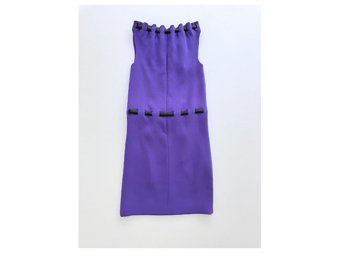 Christopher Kane Abito Runway Autunno 2012 in lana e pelle viola - vista 10