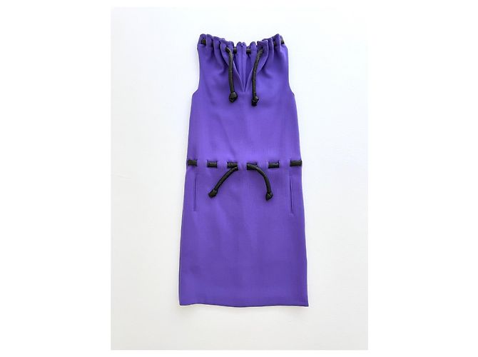 Christopher Kane Abito Runway Autunno 2012 in lana e pelle viola - vista 4
