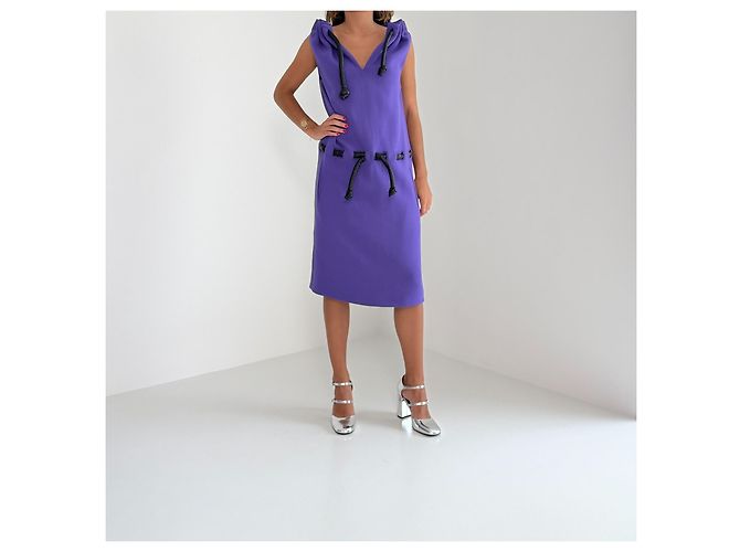 Christopher Kane Abito Runway Autunno 2012 in lana e pelle viola - vista 6