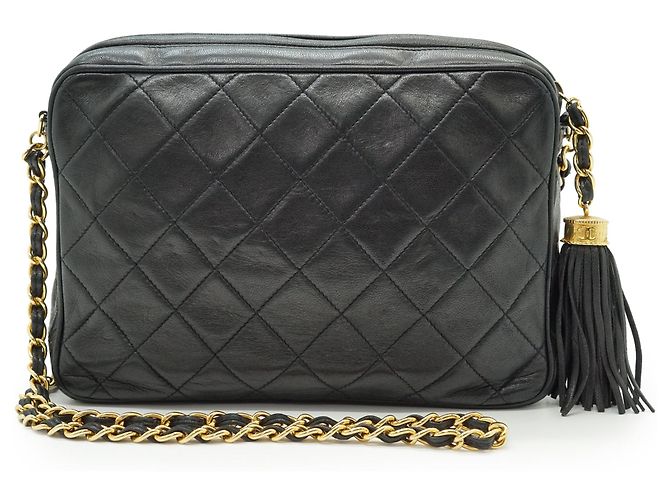 Chanel Vintage CC Lambskin Matelasse Camera Bag mit Fransen und Kette - Ansicht 2