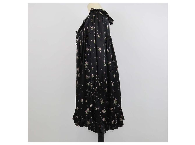 Chloé Mini abito Chloe in seta nera con stampa floreale e volant - vista 2