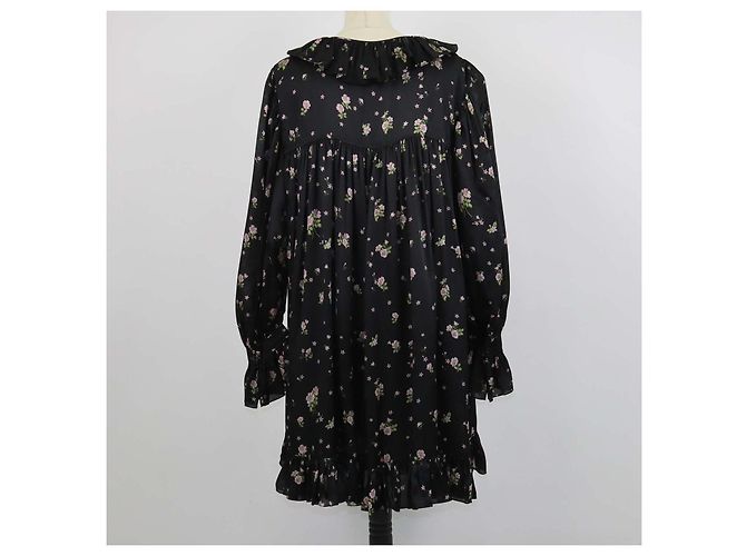 Chloé Mini abito Chloe in seta nera con stampa floreale e volant - vista 3