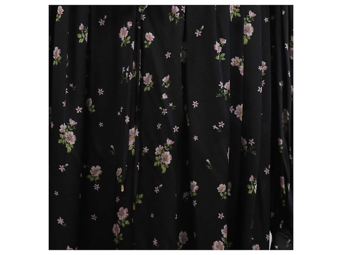 Chloé Mini abito Chloe in seta nera con stampa floreale e volant - vista 4