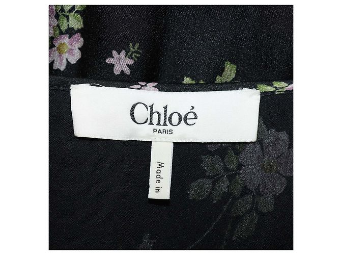 Chloé Mini abito Chloe in seta nera con stampa floreale e volant - vista 5