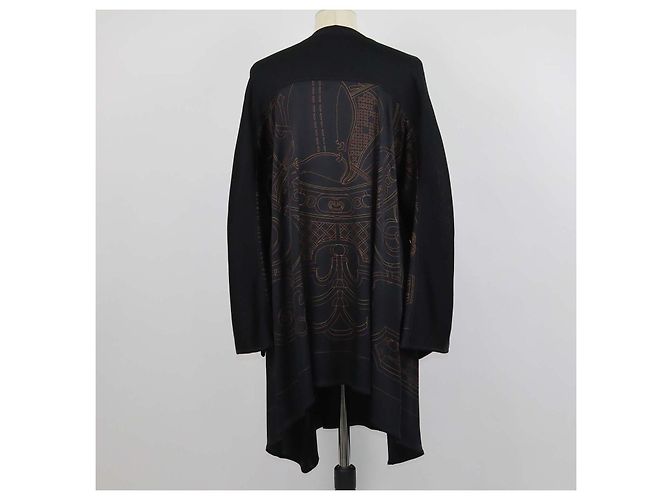 Túnica Caftán Hermès de seda negra con estampado "L'Enseigne du Sellier" - vista 3