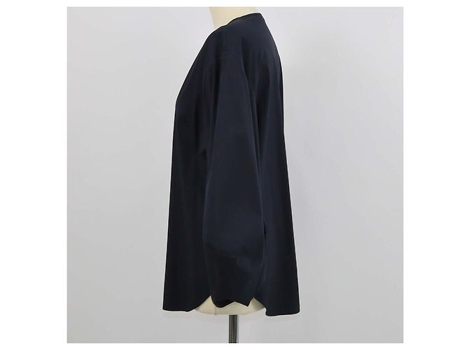 Camicia Christian Dior in misto cotone blu navy con maniche a palloncino - vista 2