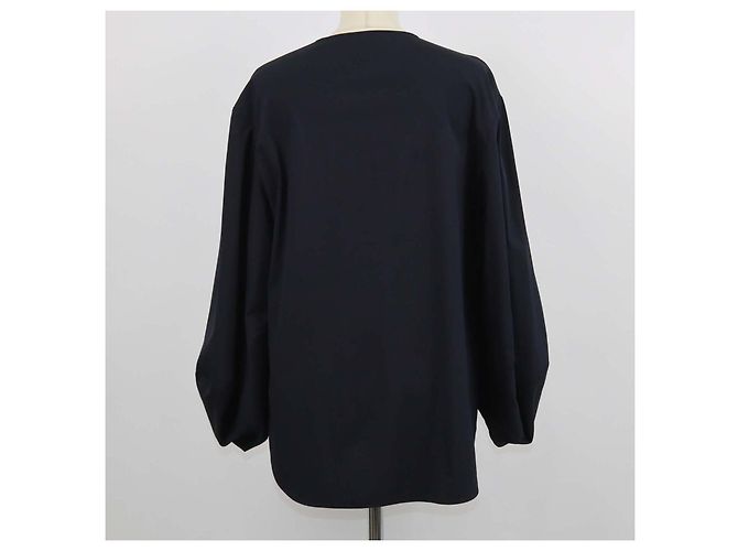 Camicia Christian Dior in misto cotone blu navy con maniche a palloncino - vista 3