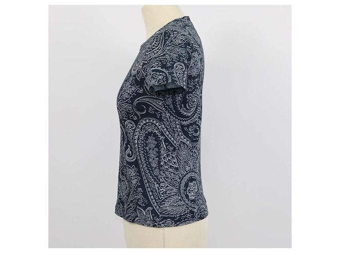 T-shirt Etro azul marinho e branco em algodão com estampado bandana - vista 2