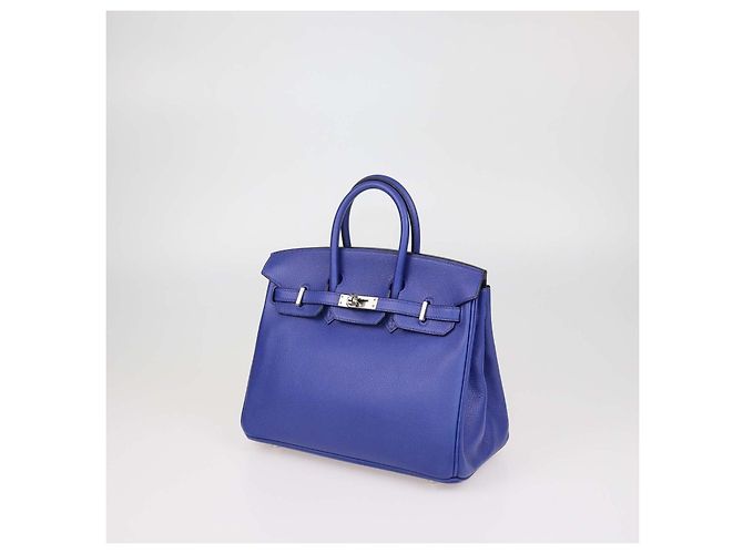 Hermès mala Birkin 25 Hermes em couro Novillo Blue Electric com hardware Palladium - vista 2