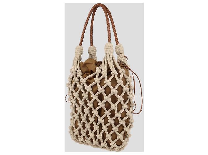 Prada Beige,Camel Macrame Cotton and Leather Medium Noue Bag - view 2