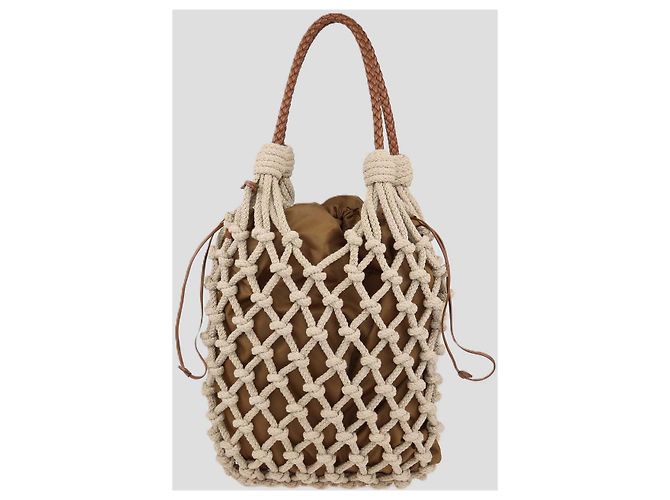 Prada Beige,Camel Macrame Cotton and Leather Medium Noue Bag - view 3