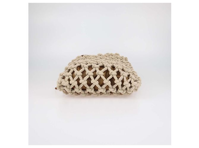 Prada Beige,Camel Macrame Cotton and Leather Medium Noue Bag - view 4