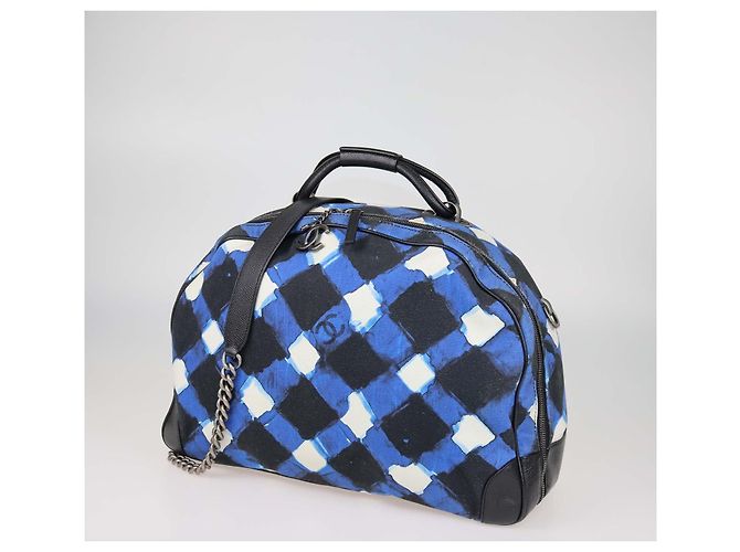 Borsa Bowling Chanel Blue, White Printed Canvas and Caviar Airlines Round Trip - vista 2