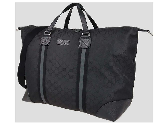 Borsa Duffle Gucci in tela nera XL GG e nylon Web - vista 2