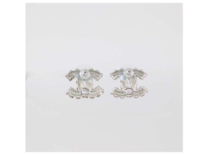 Pendientes Chanel Silver Tone Crystal Push Back - vista 3