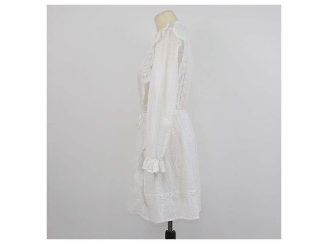 Vestido corto de manga larga de encaje bordado de algodón blanco Maje - vista 2