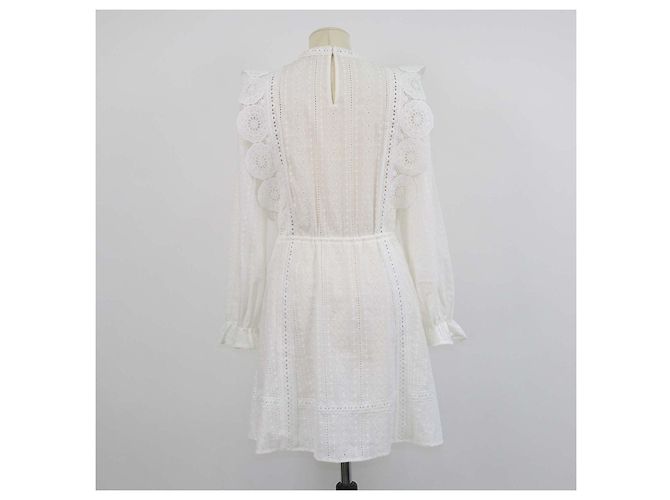 Vestido corto de manga larga de encaje bordado de algodón blanco Maje - vista 3