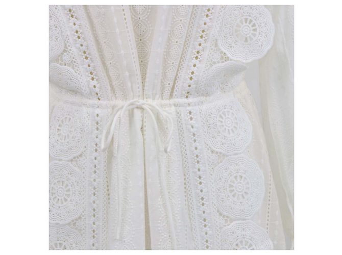 Vestido corto de manga larga de encaje bordado de algodón blanco Maje - vista 4