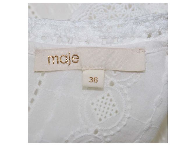 Vestido corto de manga larga de encaje bordado de algodón blanco Maje - vista 6