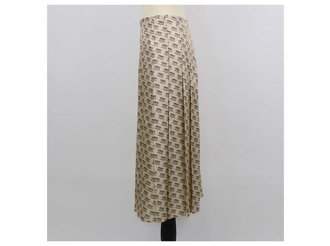 Falda midi plisada Gucci beige de seda con estampado Invite Stamp - vista 2