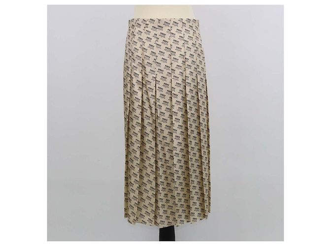 Falda midi plisada Gucci beige de seda con estampado Invite Stamp - vista 3