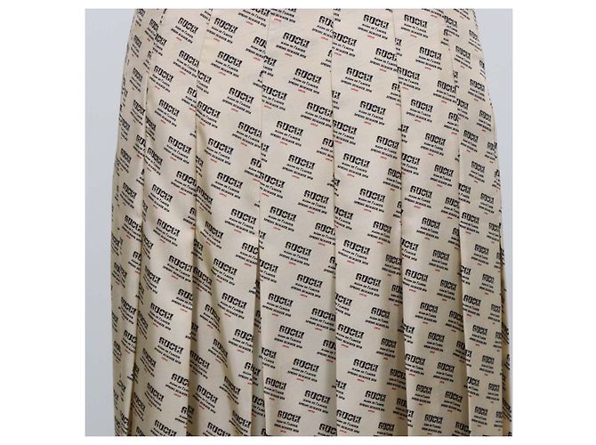 Falda midi plisada Gucci beige de seda con estampado Invite Stamp - vista 4