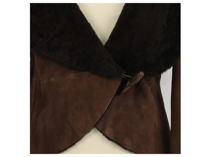 Ralph Laurent Toggle Loop Jacke aus dunkelbraunem Wildleder und Lammfell - Ansicht 4