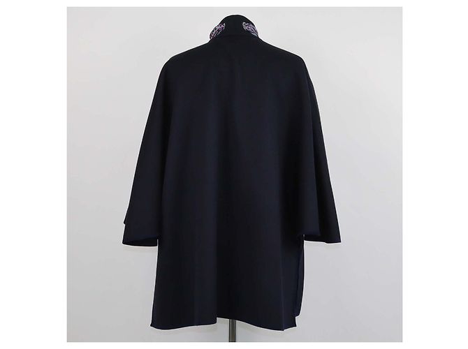 Giacca cape Etro blu navy in misto lana e dettagli in camoscio con scollo a occhiello e sciarpa - vista 3