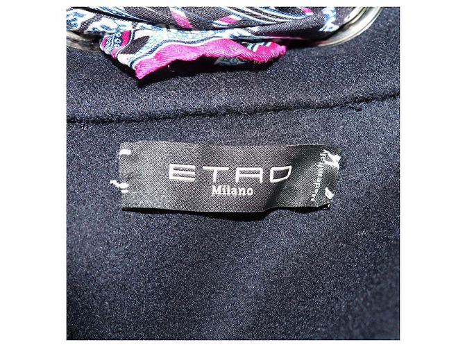 Giacca cape Etro blu navy in misto lana e dettagli in camoscio con scollo a occhiello e sciarpa - vista 6