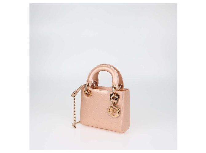 Mini borsa Lady Dior in struzzo rosa metallizzato Christian Dior - vista 2
