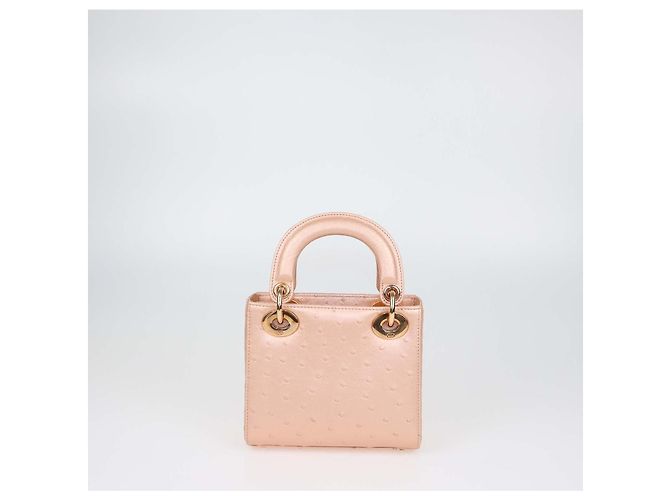 Mini borsa Lady Dior in struzzo rosa metallizzato Christian Dior - vista 3