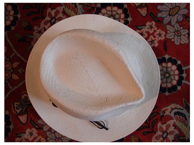 inconnue Weißer Stroh-Fedora mit braunem Band - Ansicht 2