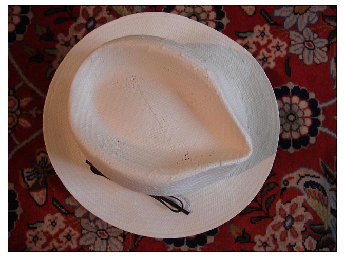 inconnue Weißer Stroh-Fedora mit braunem Band - Ansicht 3