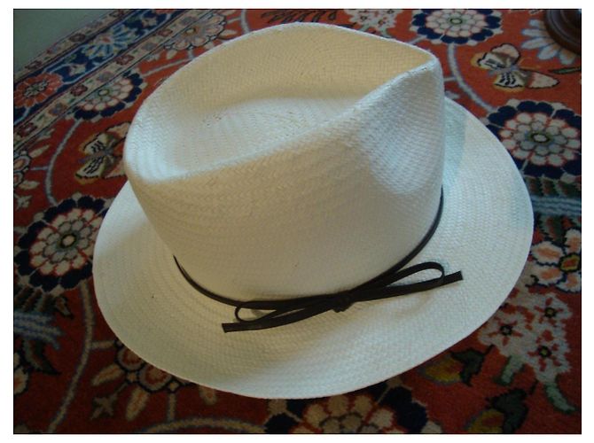 inconnue Weißer Stroh-Fedora mit braunem Band - Ansicht 5
