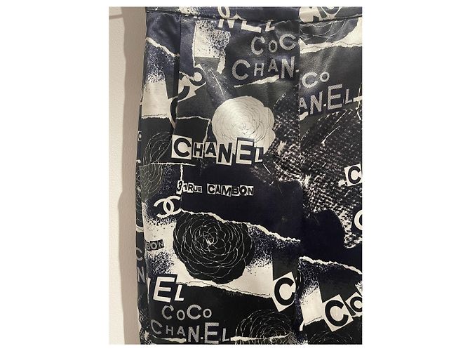 Pantalones Chanel con Estampado Graffiti Algodón Seda Blanco y Negro Talla S - vista 2