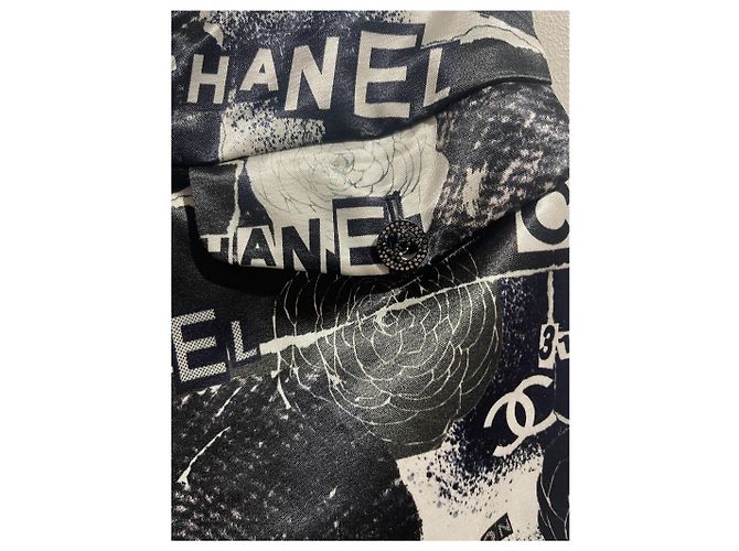 Pantalones Chanel con Estampado Graffiti Algodón Seda Blanco y Negro Talla S - vista 6